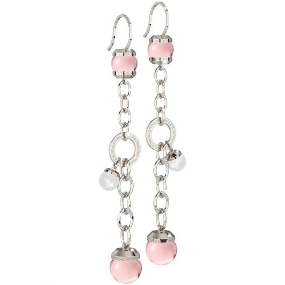 Orecchini Rebecca pendenti argentati con pietra rosa e perla