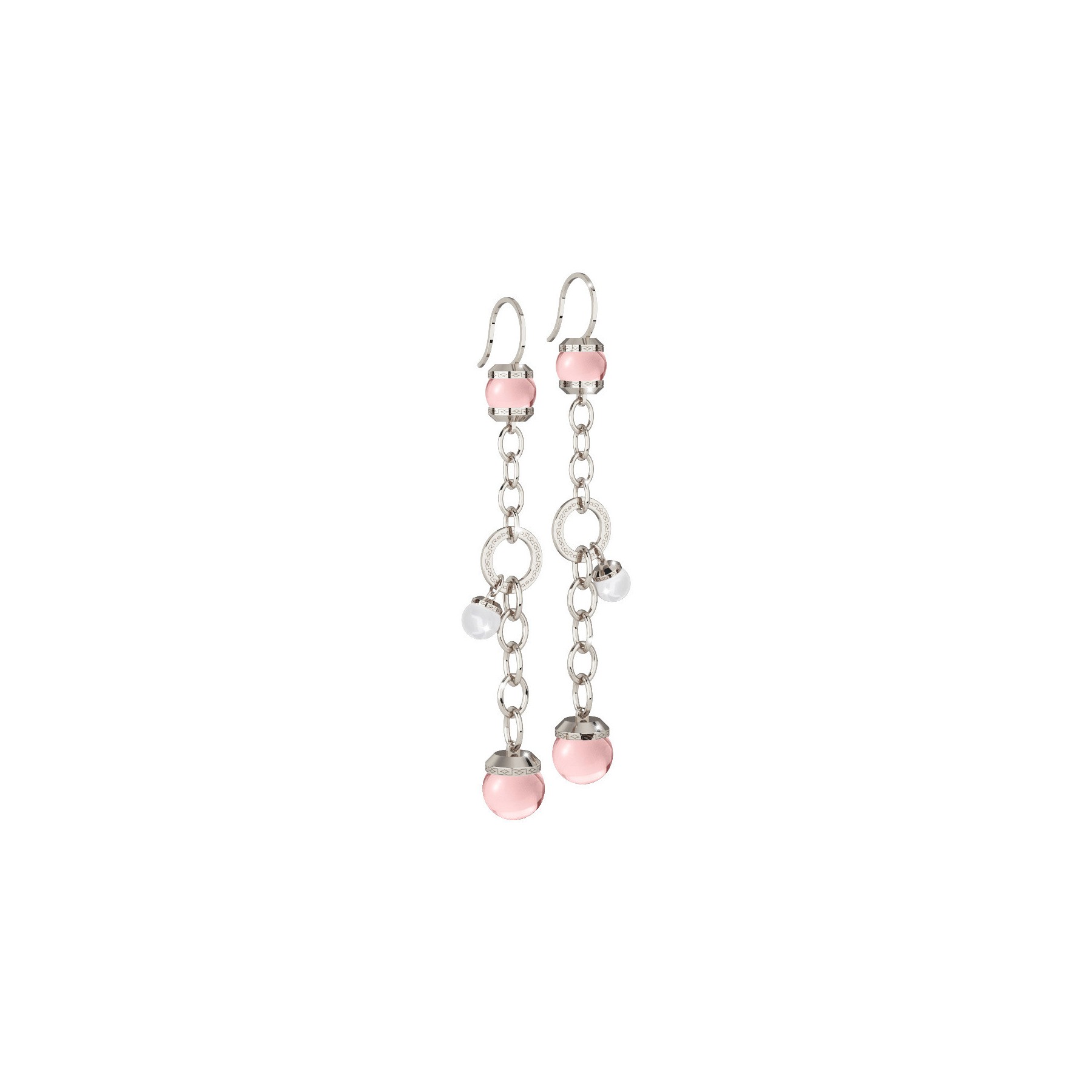 Orecchini Rebecca pendenti argentati con pietra rosa e perla