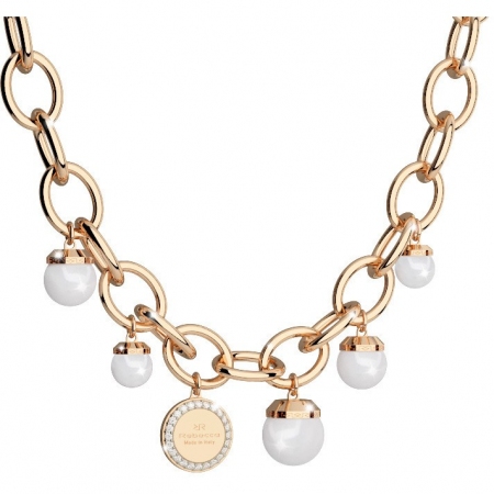 Collana Rebecca lunga dorata con perle di varie dimensioni