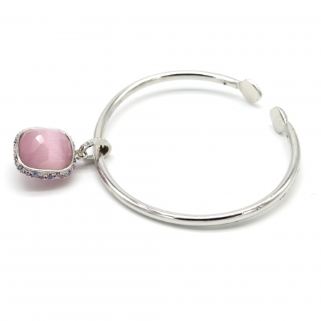 Semi-rigid Labriola bracelet with pink pendant stone and zircons