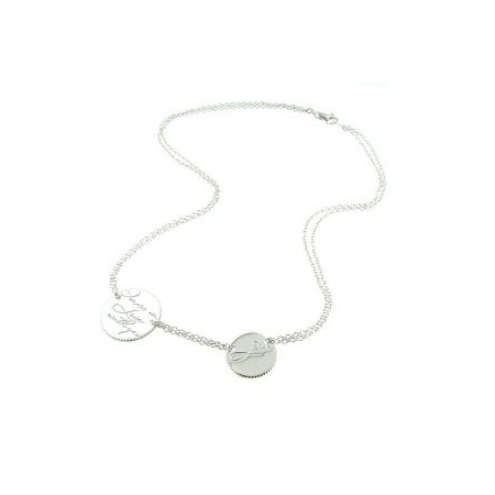 Silver Liu Jo necklace with double chain and double engraved round plate