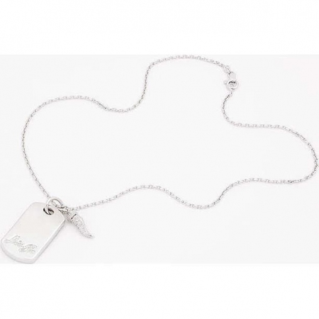 Silver liu jo necklace with plate pendant and zircon-studded horn