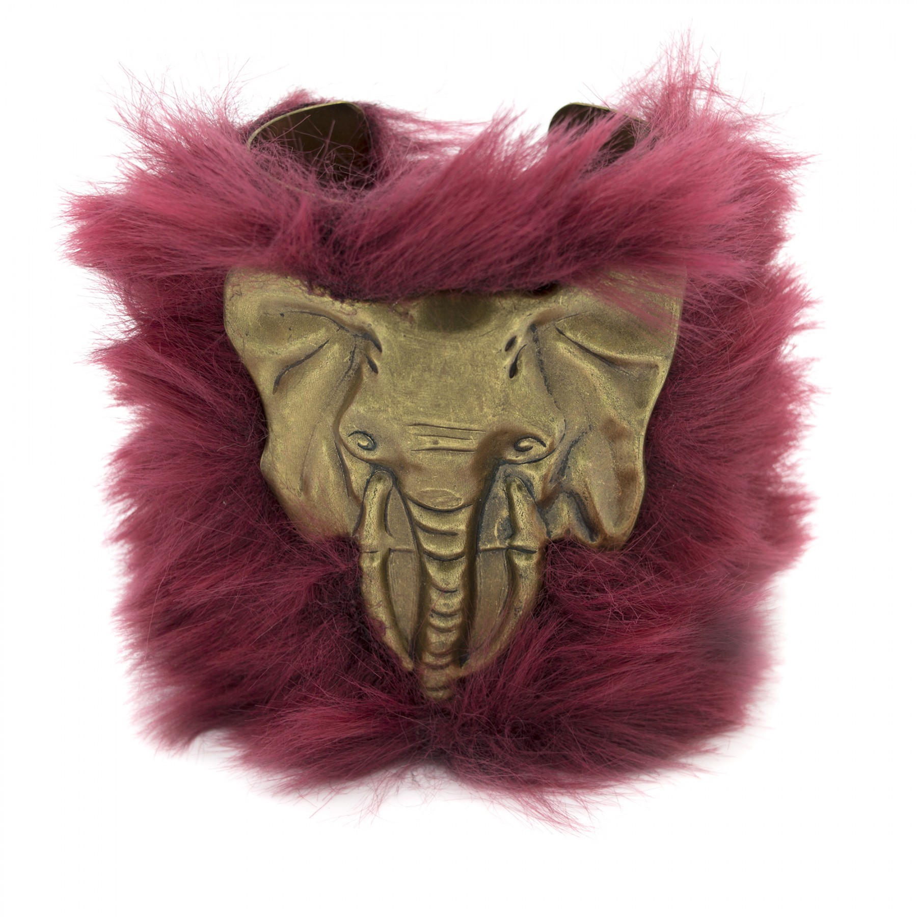 Bracciale Re Carlo Accessori Moda rigido con elefante e pelliccia rossa