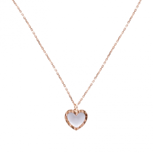 Collana Fogi in argento 925 rosato con ciondolo a cuore bianco