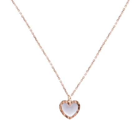 Collana Fogi in argento 925 rosato con ciondolo a cuore bianco