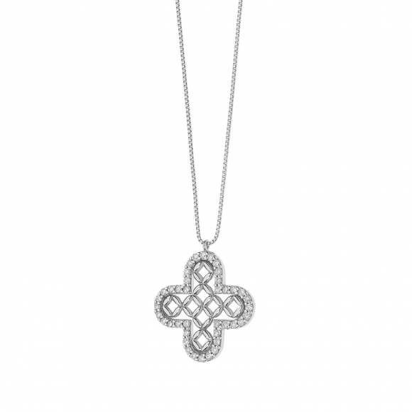 Collana Comete in oro bianco con pendente a forma di croce con diamanti