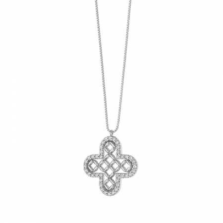 Collana Comete in oro bianco con pendente a forma di croce con diamanti