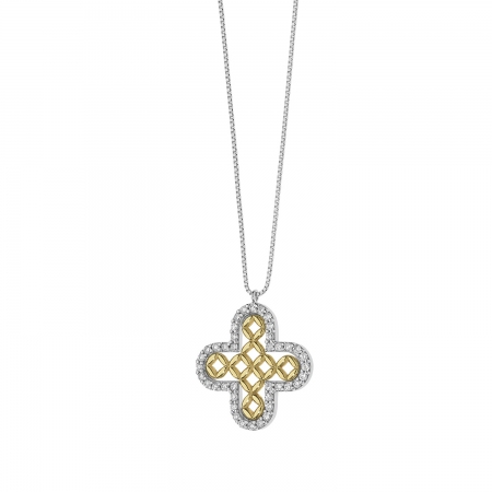 Collana Comete in oro bianco con pendente croce con diamanti