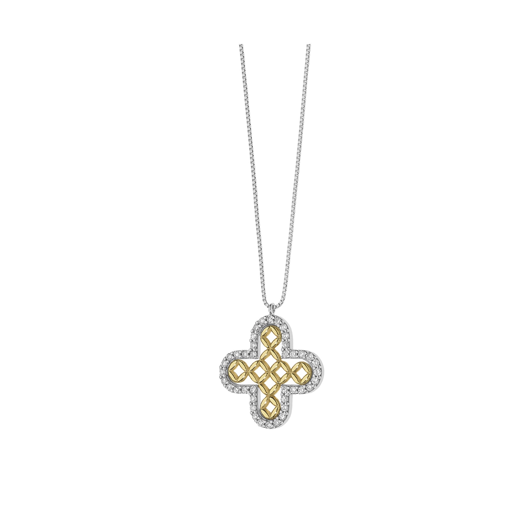 Collana Comete in oro bianco con pendente croce con diamanti
