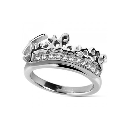 Crown-shaped Just Cavalli steel ring with logo