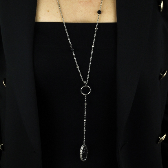 Collana Just Cavalli modello rosario con sfere in zirconi neri