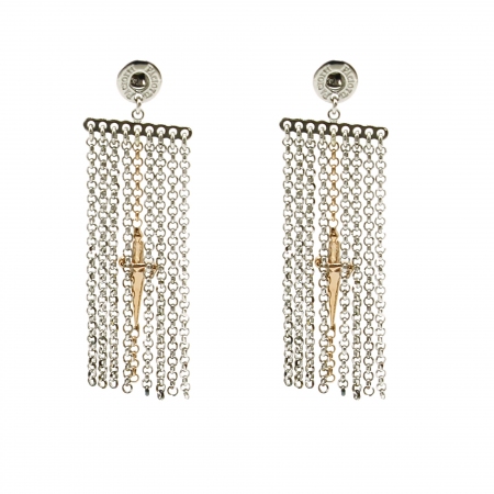 Orecchini Cesare Paciotti Jewels pendenti con frange in argento e spadino