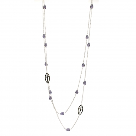 Double chain silver Cesare Paciotti jewels necklace with purple stones