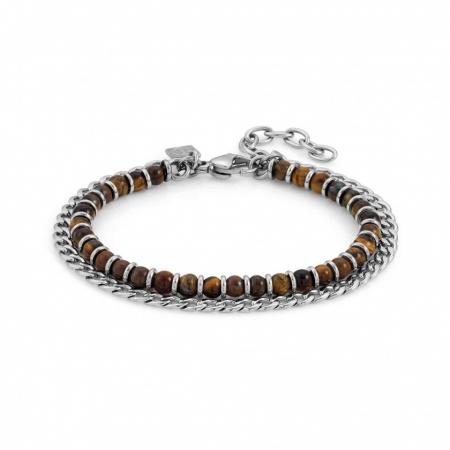 Nomination bracelet with tiger's eye and steel chain