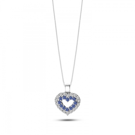Ambrosia necklace in white gold with heart with blue and white zircons