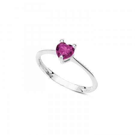 Ambrosia ring in white gold with red zircon in the shape of a heart