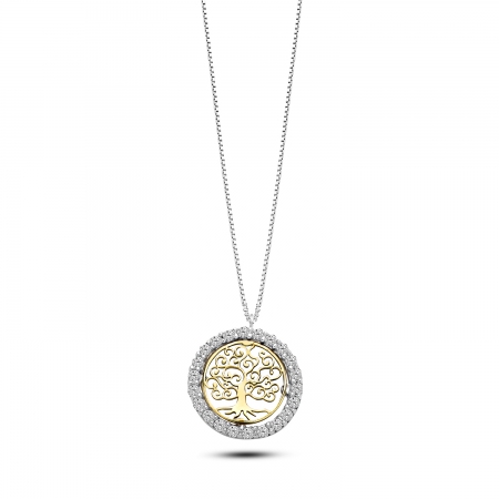 Ambrosia gold necklace with tree of life pendant with zircons