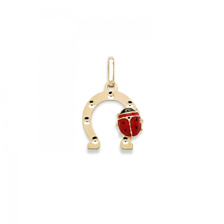 Ambrosia gold pendant in the shape of a horseshoe with ladybug