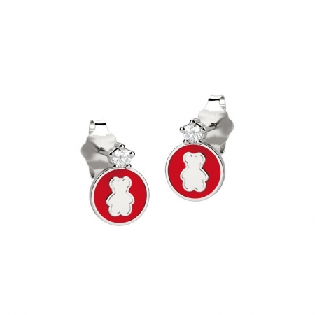 Red round round Nanan earrings with teddy bear and zircon