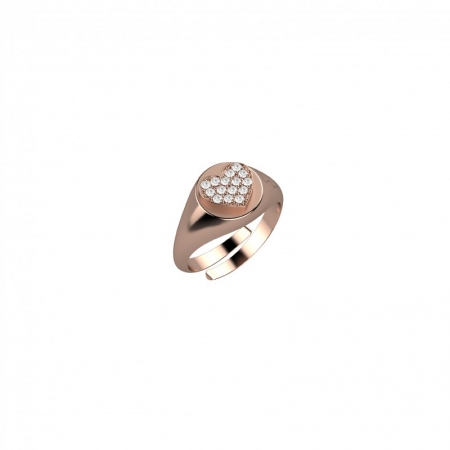 Rose silver Nanan ring with embossed heart with zircons