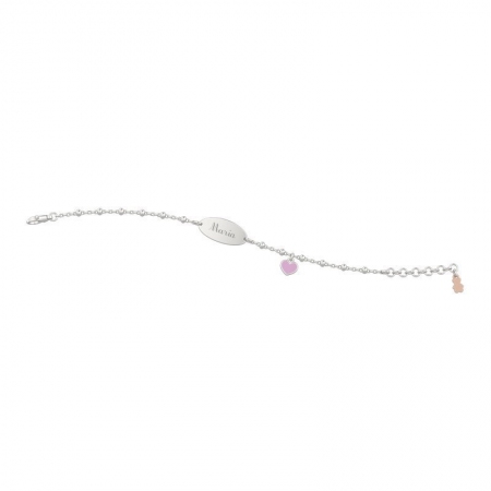 Nanan bracelet with customizable plate and pink pendant heart