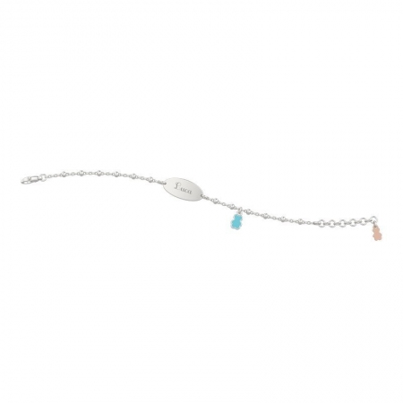 Nanan bracelet with customizable plate and blue pendant bear
