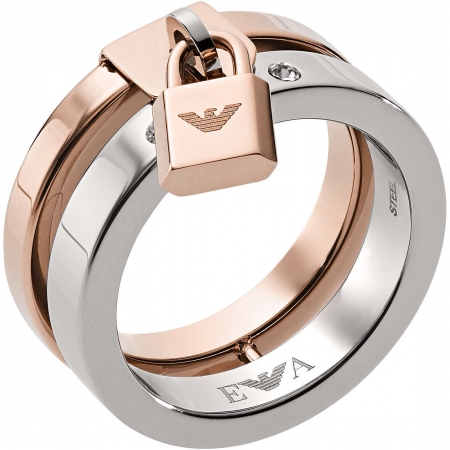 Women' Emporio Armani ring in rosègold and silver steel with pendant padlock