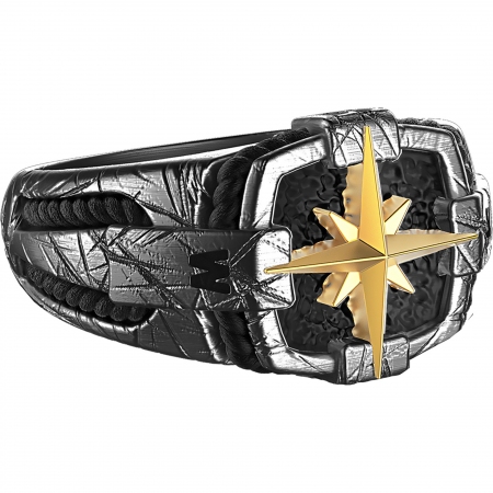 Men's Zancan ring in burnished silver with golden wind rose