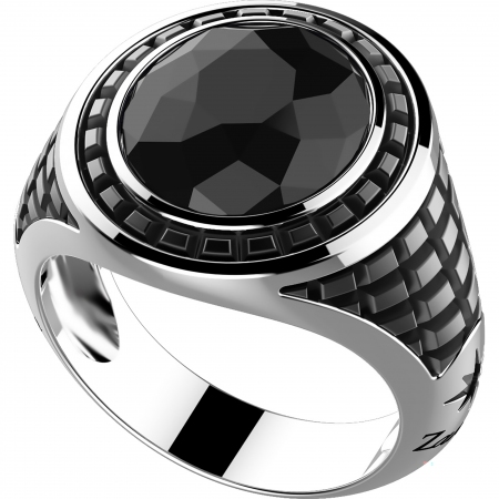 Men's Zancan silver ring with faceted black onyx