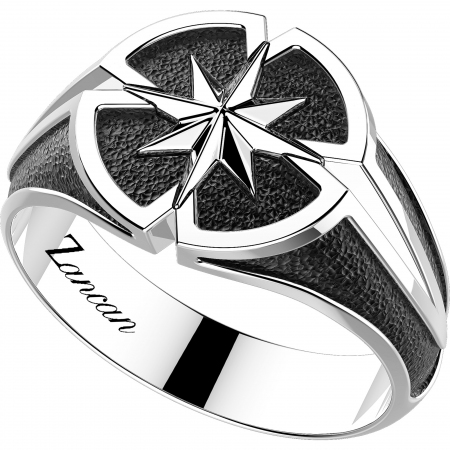 Men's ring Zancan in silver with central wind rose