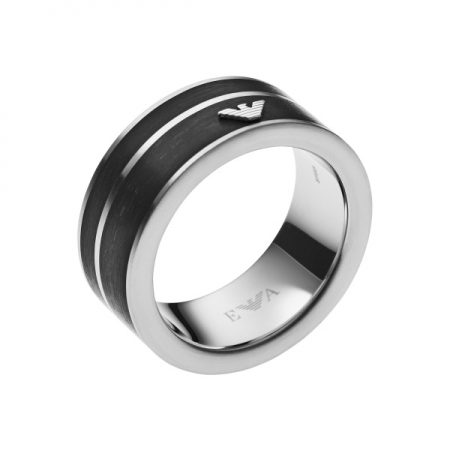 Black Emporio Armani man's ring with silver edges matt finish with logo
