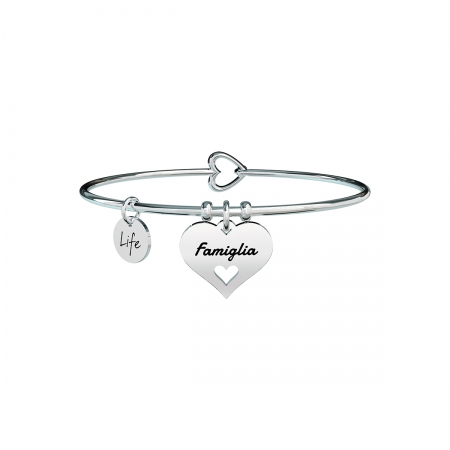 Kidult steel bracelet with double heart pendant with family engraved