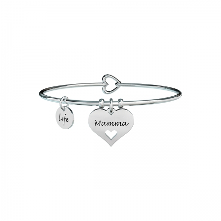 Kidult steel bracelet with double heart engraved with mom engraved