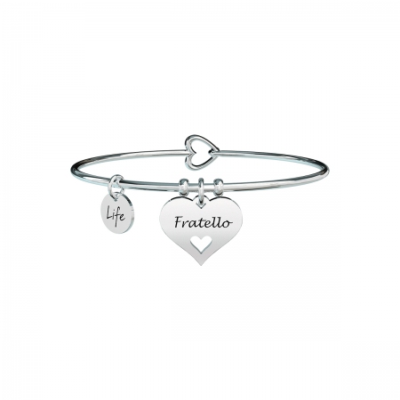 Kidult steel bracelet with double heart pendant engraved with brother