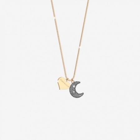 Necklace Rebecca in gilded silver with moon covered with micro diamonds