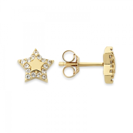 Ambrosia earrings in yellow gold in the shape of a star with zircons