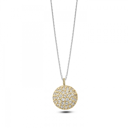 Ambrosia necklace in gold with round zircon pavè pendant