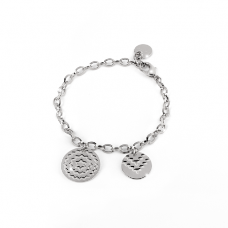 Silver bronze Rebecca bracelet with double three-dimensional medallion