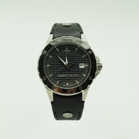 Cesare Paciotti watch with black leather strap and steel case