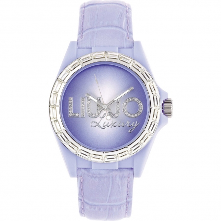 Liu Jo watch with lilac hammered leather strap and baguette