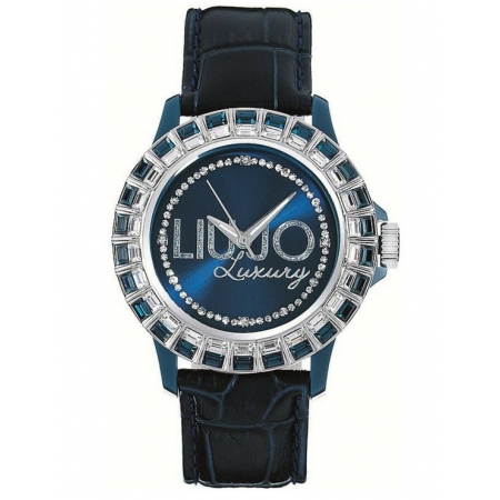 Liu Jo watch with blue hammered leather strap and baguette