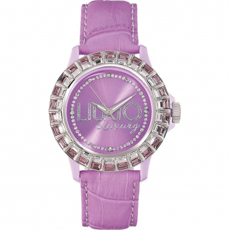 Liu Jo watch with pink hammered leather strap and baguette