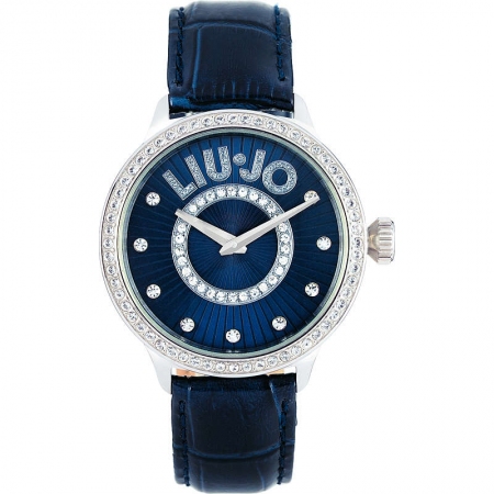Liu Jo watch with hammered blue leather strap and zircons