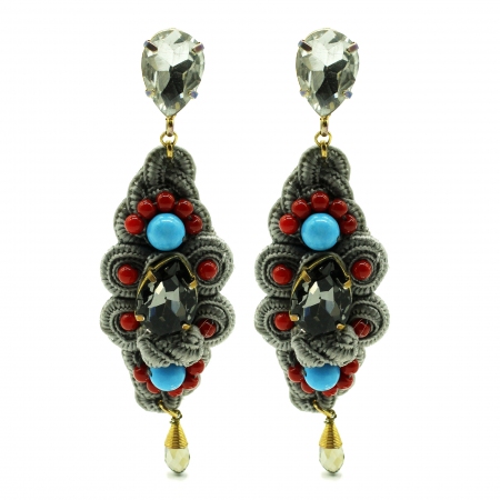 Earrings Ottaviani pendants in fabric with natural stones and crystals
