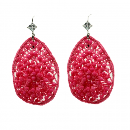 Fluo fuchsia drop pendant Ottaviani earrings with woven beads