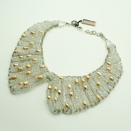 Ottaviani necklace with swarovski and white pearls