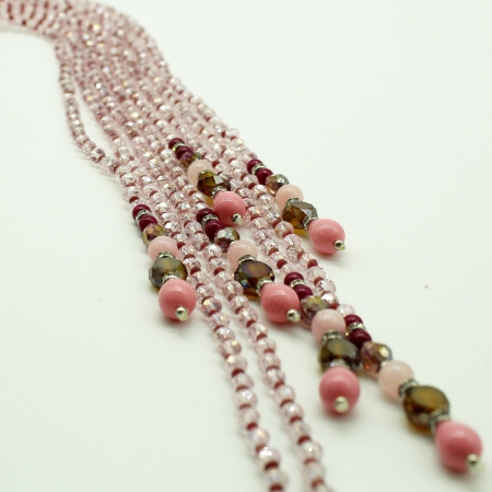Multiwire Ottaviani necklace with pink stone and pearl terminals
