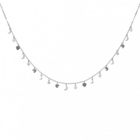 Necklace rebecca silver crew neck with stars moons hearts