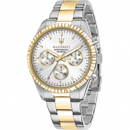 Two-tone gold-colored steel competition Maserati watch