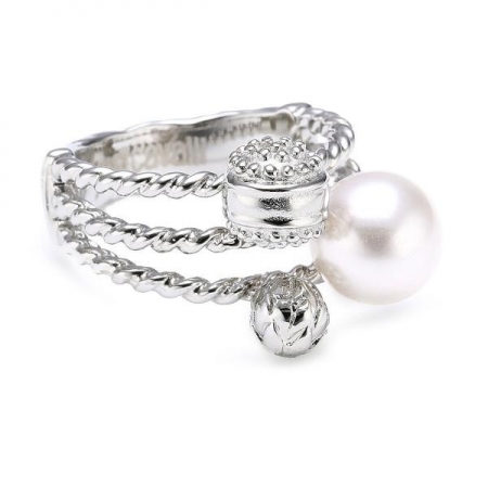 Three-wire steel Just Cavalli ring with white pearl and steel
